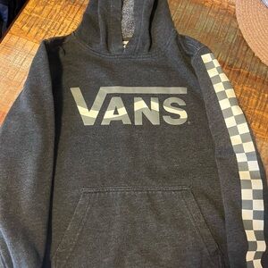 Vans Men's Charcoal Hoodie with Checkered Sleeve
